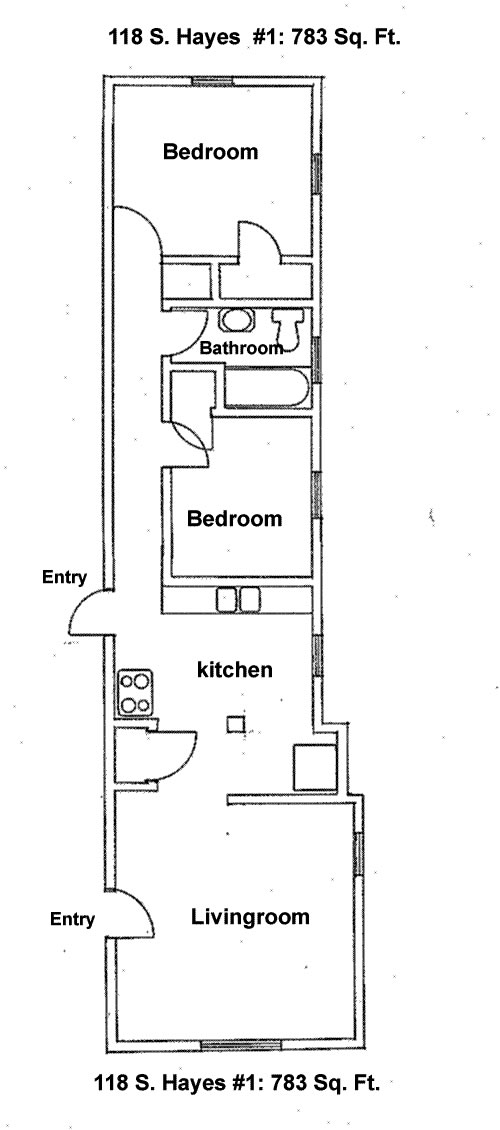 Floor plan of apartment 1 at The Hayes Fourplex, 118 S. Hayes Street, Moscow, Id