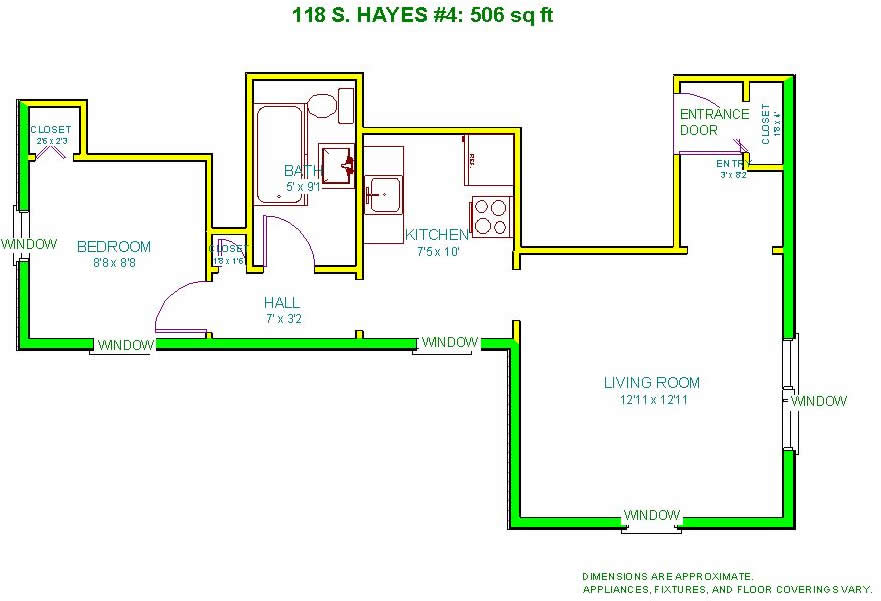 Floorplan, 118 S. Hayes, apartment 4