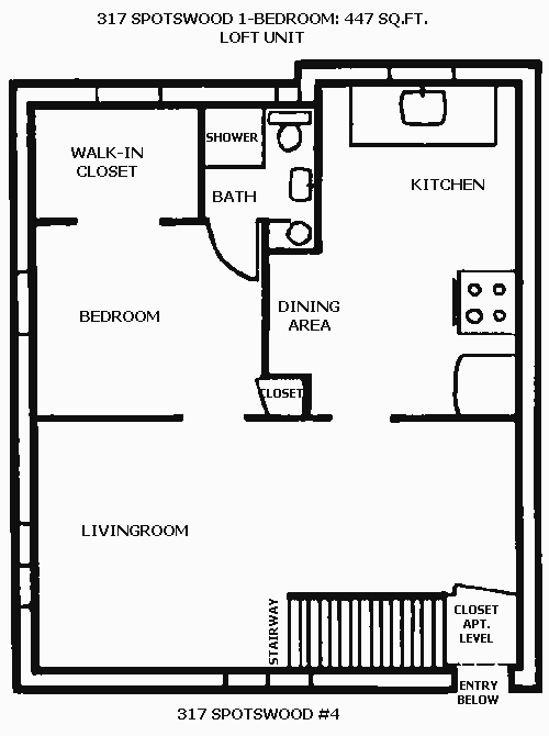 Floor plan for apartment 4 at the Spotswood Fourplex, 317 Spotswood Street in Moscow, Id
