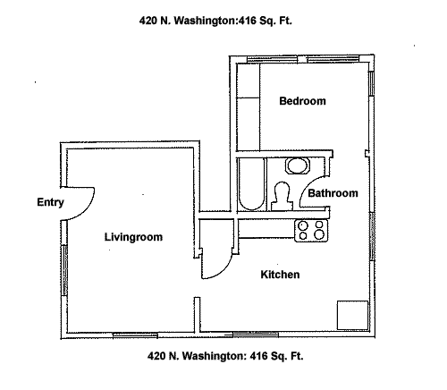 Floor plan of the one-bedroom at 420 N. Washington