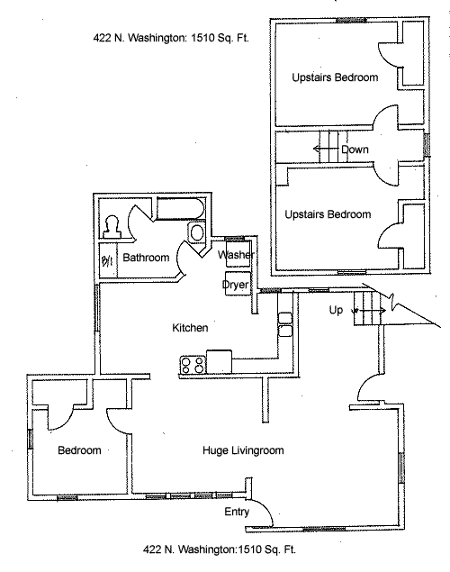 Floor plan of the three-bedroom dwelling at 422 N. Washington in Moscow, Id