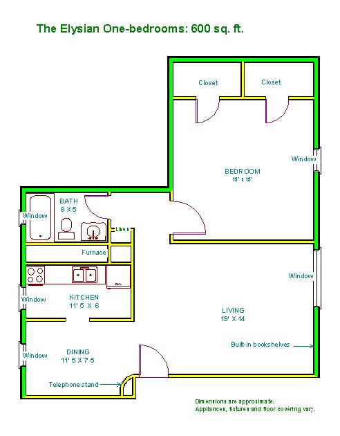 Floor plan of a one-bedroom apartment at The Elysian Fourplexes in Moscow, Id