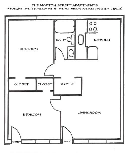 Floor plan of a two-bedroom at The Morton Street Apartments, 545 Morton Street, Pullman, Wa