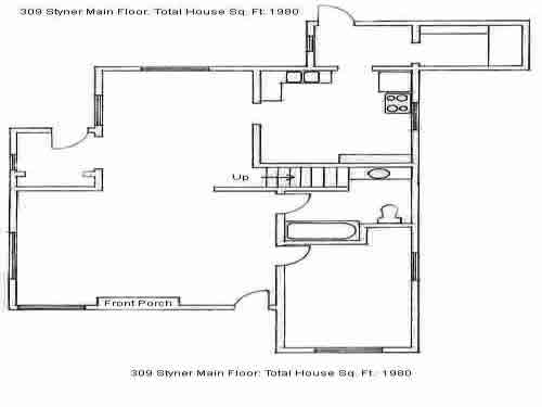 Downstairs floor plan of the four-bedroom house on 309 Styner Ave in Moscow, Id