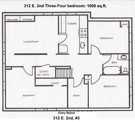Floorplan for apartment 3
       at the 312 East Second Street triplex in Moscow, Id