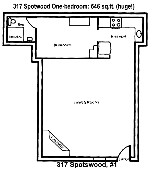 Floor plan for apartment 1 at the Spotswood Fourplex, 317 Spotswood Street in Moscow, Id