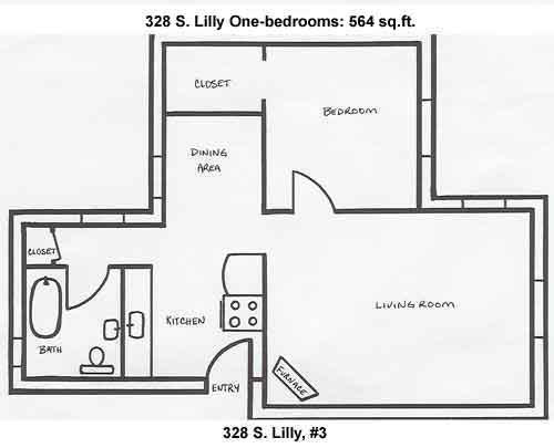 Floor plan of apartment 3 at the 328 S. Lilly Fourplex in Moscow, Id