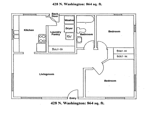 Floor plan of the two-bedroom house on 428 N. Washington in Moscow, Id