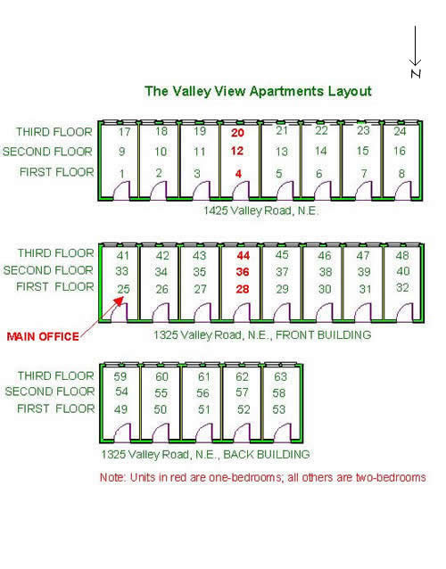 Floor plan of a one-bedroom at The Valley View Apartments, 1325 Valley Road, Pullman, Wa